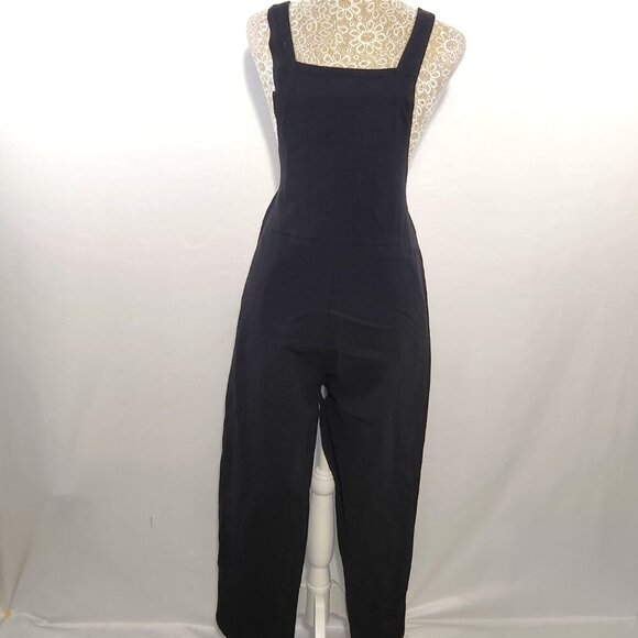 Women's Size Small Black Baggy Linen Blend Loose Fit Wide Leg Pockets Jumpsuit - Picture 7 of 14